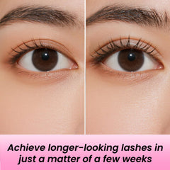 Before-and-after close-up shows lash length with Sobetuar.