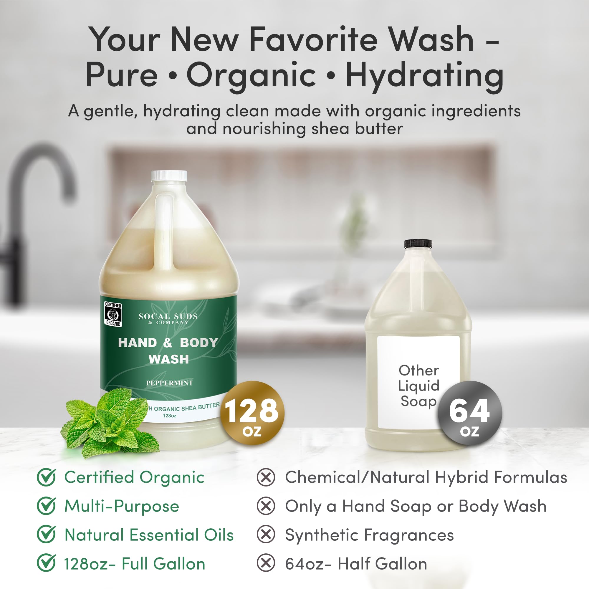 SoCal Suds & Company 128oz refill size provides long-lasting cleansing.