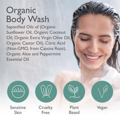 SoCal Suds & Company Organic Body Wash label closeup highlighting organic oils