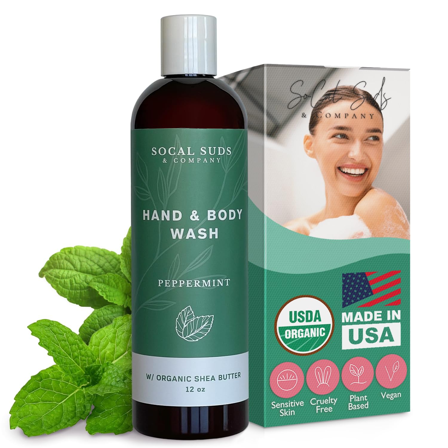 SoCal Suds Company bottle pour demonstrates gentle cleansing for sensitive skin