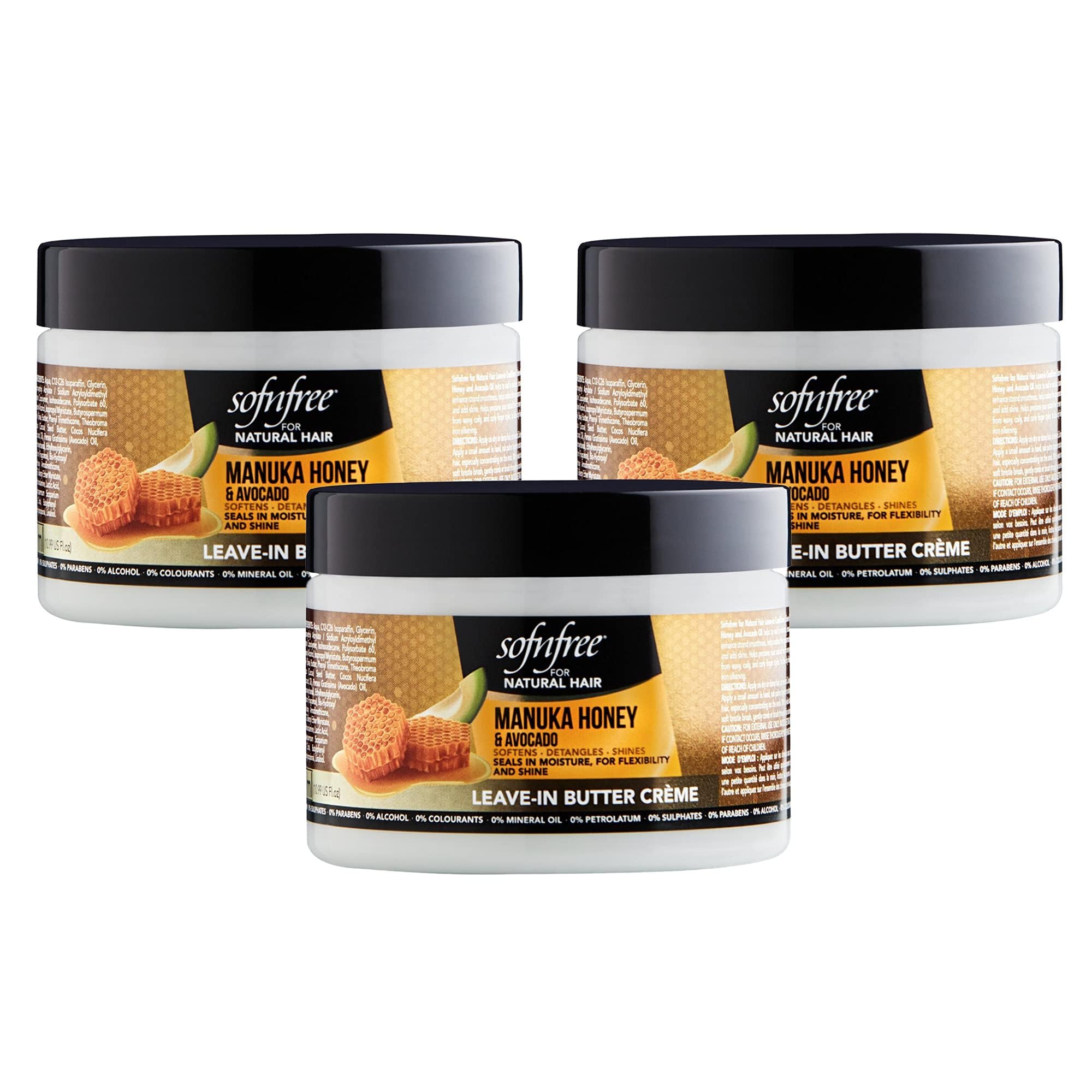 SOF N' FREE leave-in conditioner bottle with manuka honey for frizz control