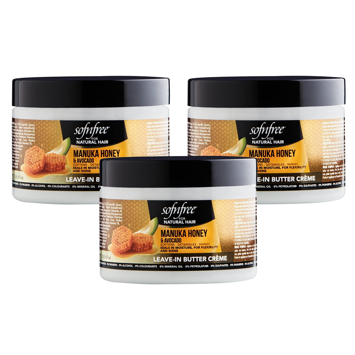 SOF N' FREE leave-in conditioner bottle with manuka honey for frizz control