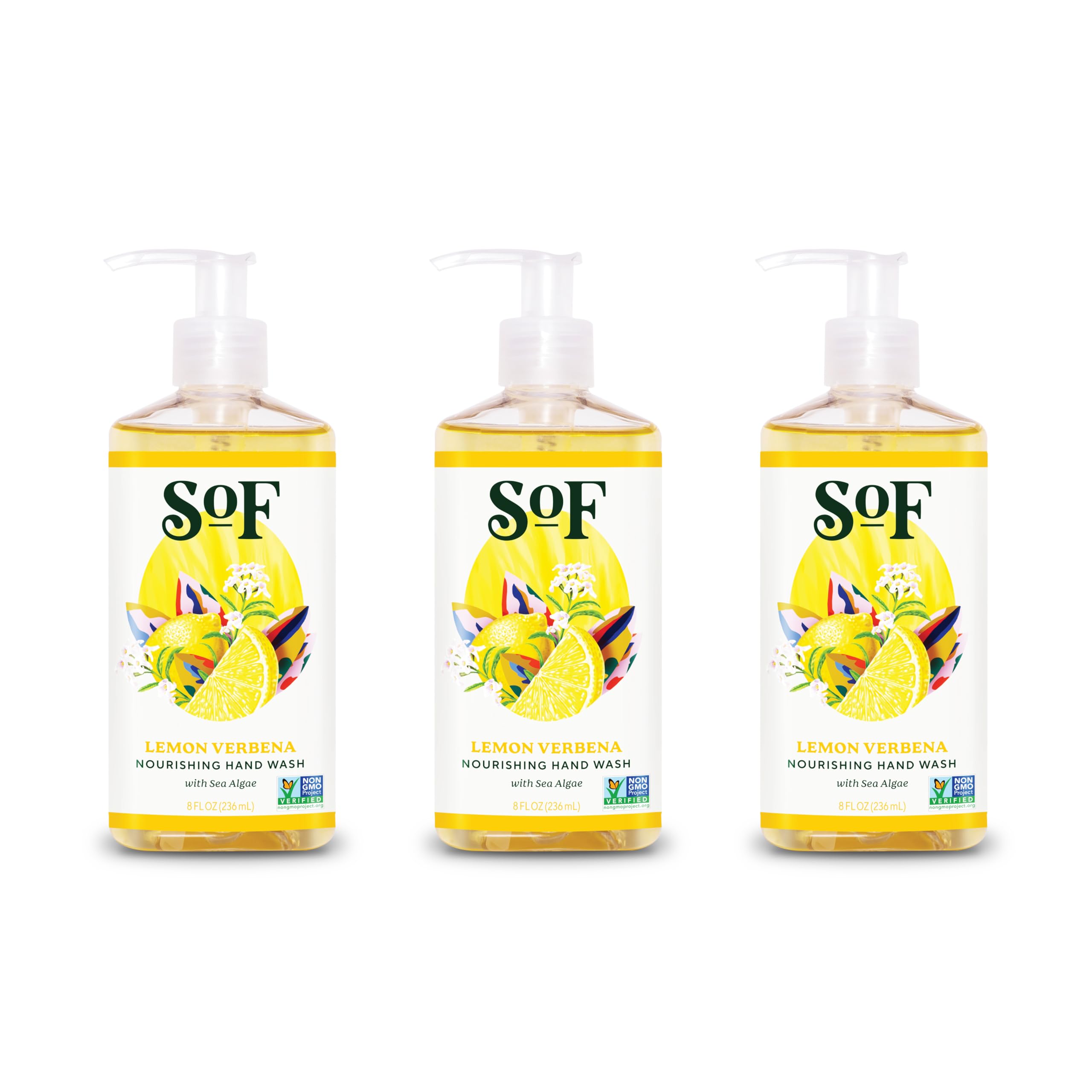 SoF Nourishing Hand Wash bottle front with lemon verbena scent for everyday moisture.