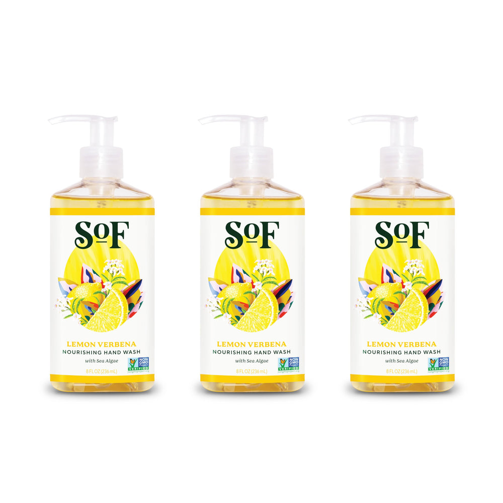 SoF Nourishing Hand Wash bottle front with lemon verbena scent for everyday moisture.