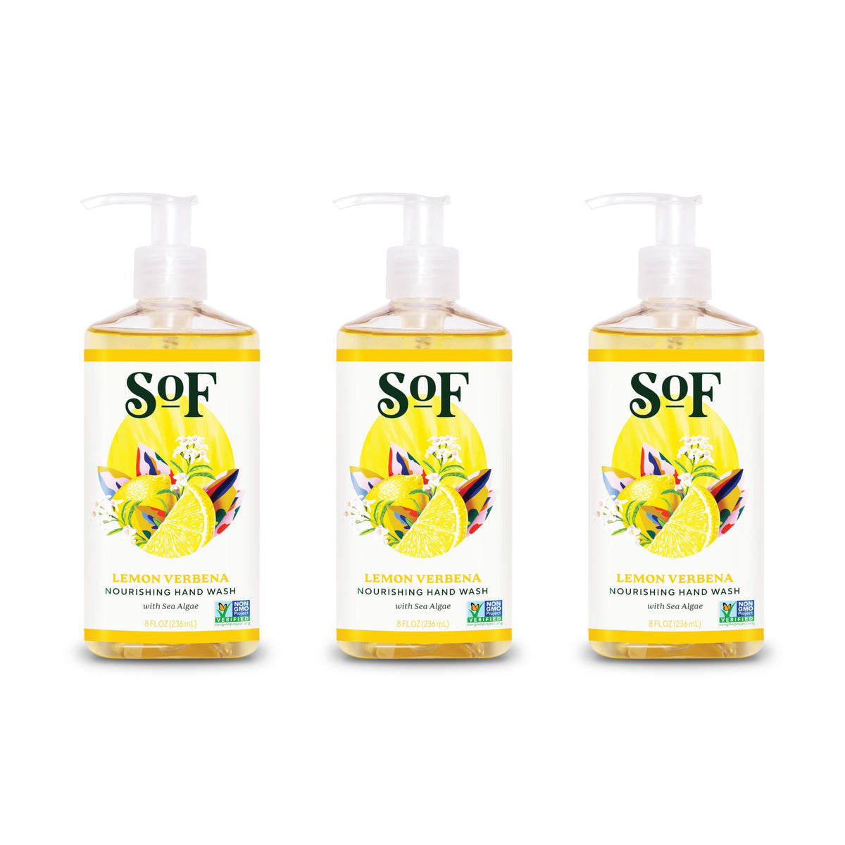 SoF Nourishing Hand Wash bottle front with lemon verbena scent for everyday moisture.