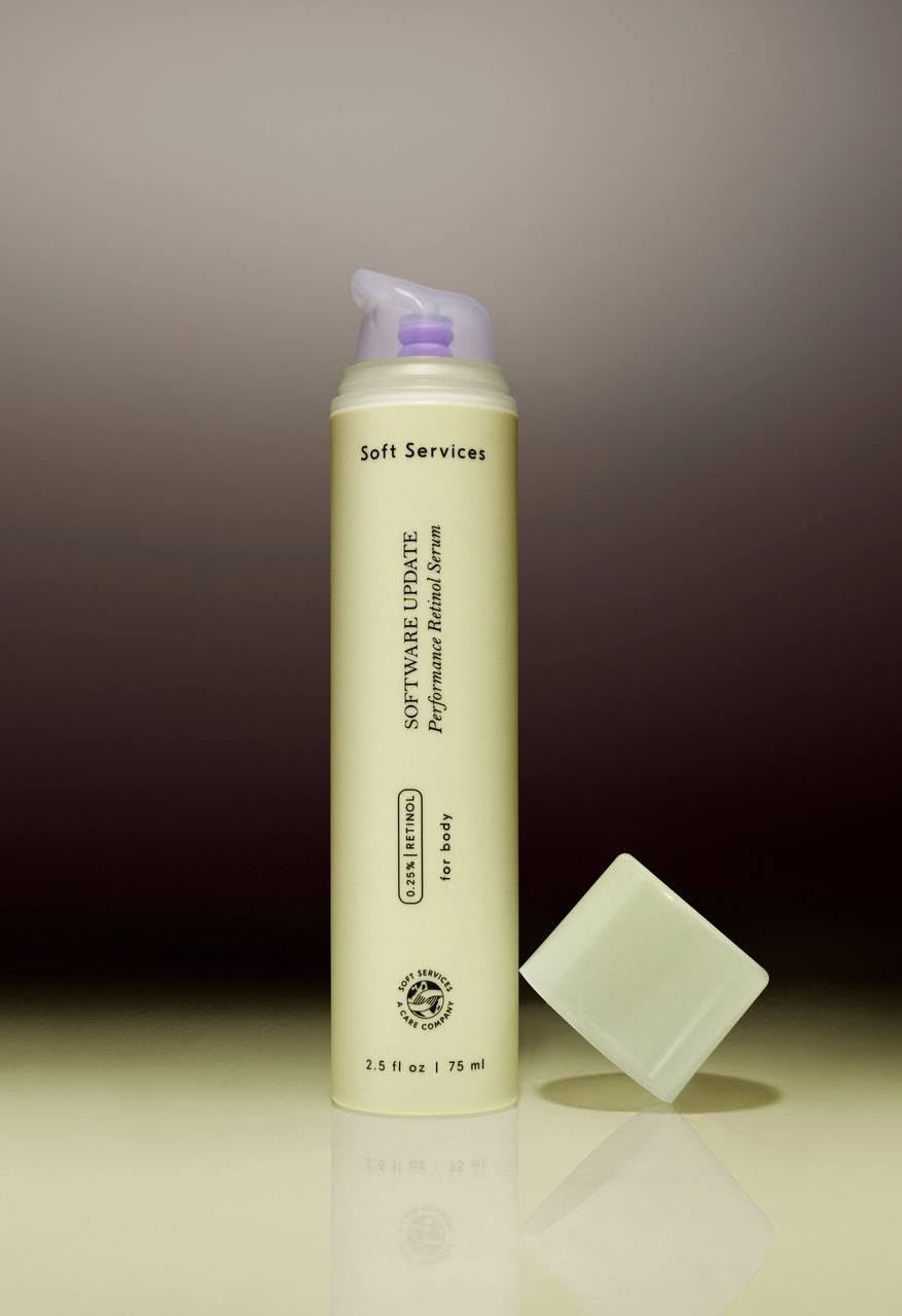 Soft Services Software Update Retinol Serum dropper showcasing smooth application and glow.