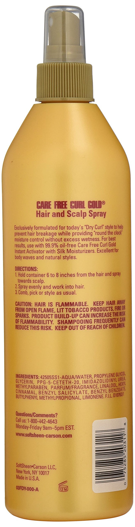 Hands misting Care Free Curl Gold onto damp curls for moisture