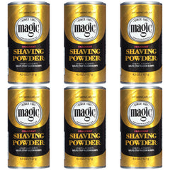 SoftSheen Magic Razorless Shaving Powder bottle demonstrates easy facial hair removal.