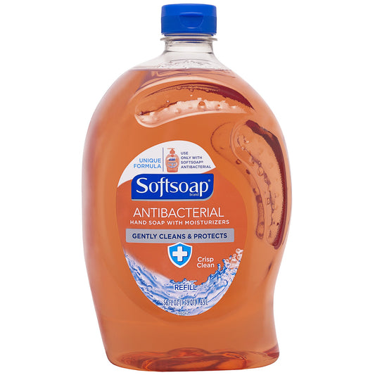 Softsoap antibacterial crisp clean bottle front, moisturizing formula for soft, protected hands