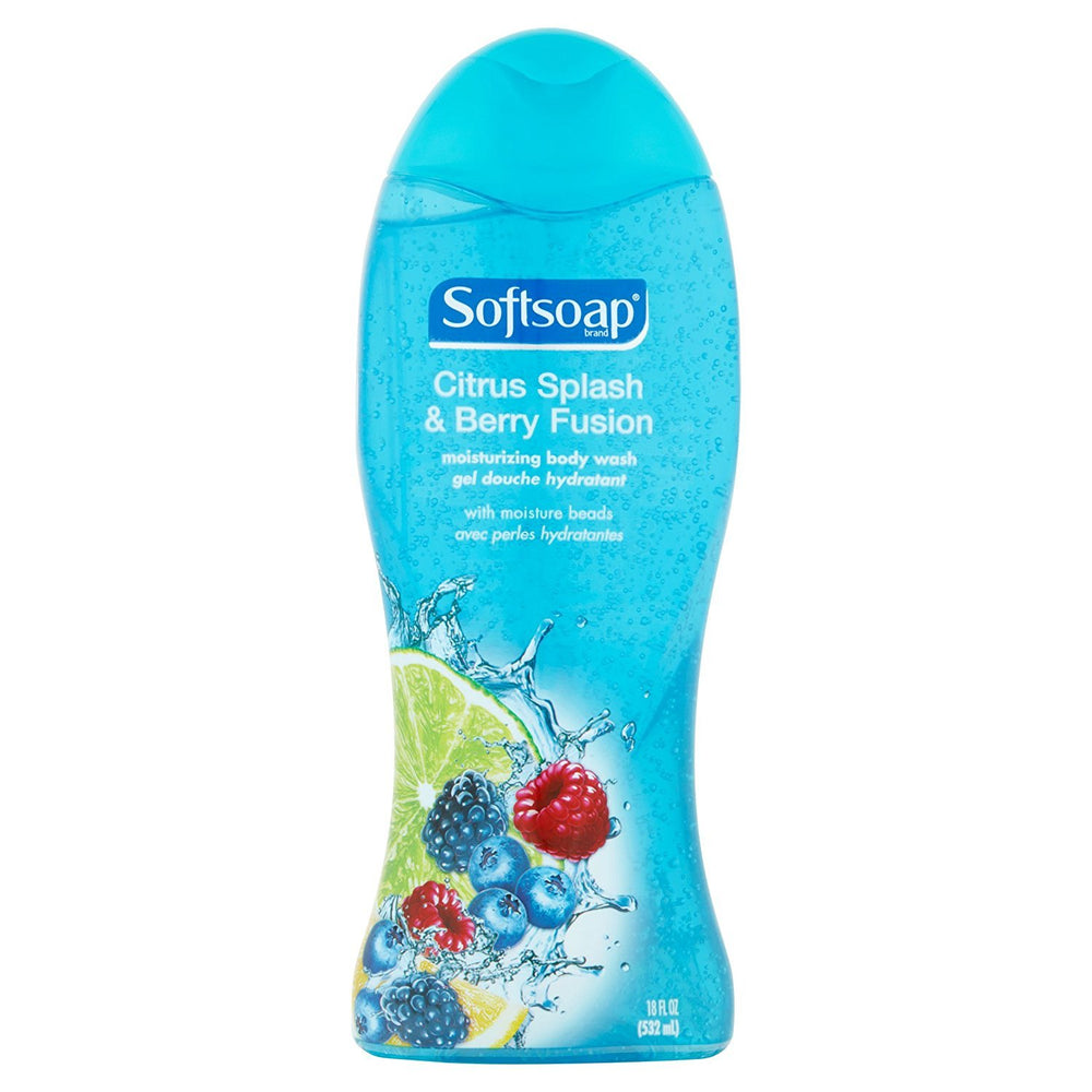 Softsoap Citrus Splash & Berry Fusion three-pack on display for families.