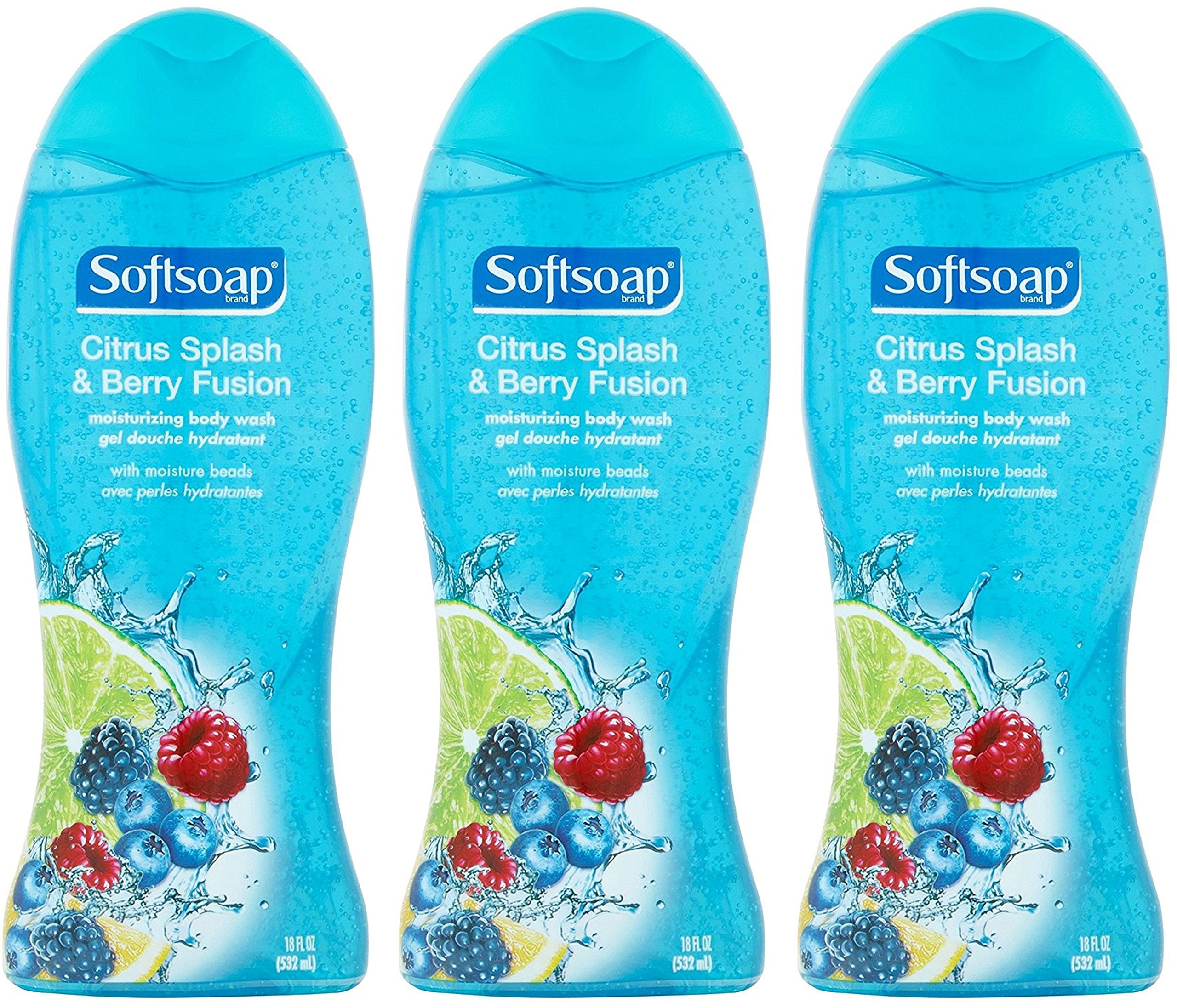 Softsoap Citrus Splash & Berry Fusion bottle front with refreshing daily scent.