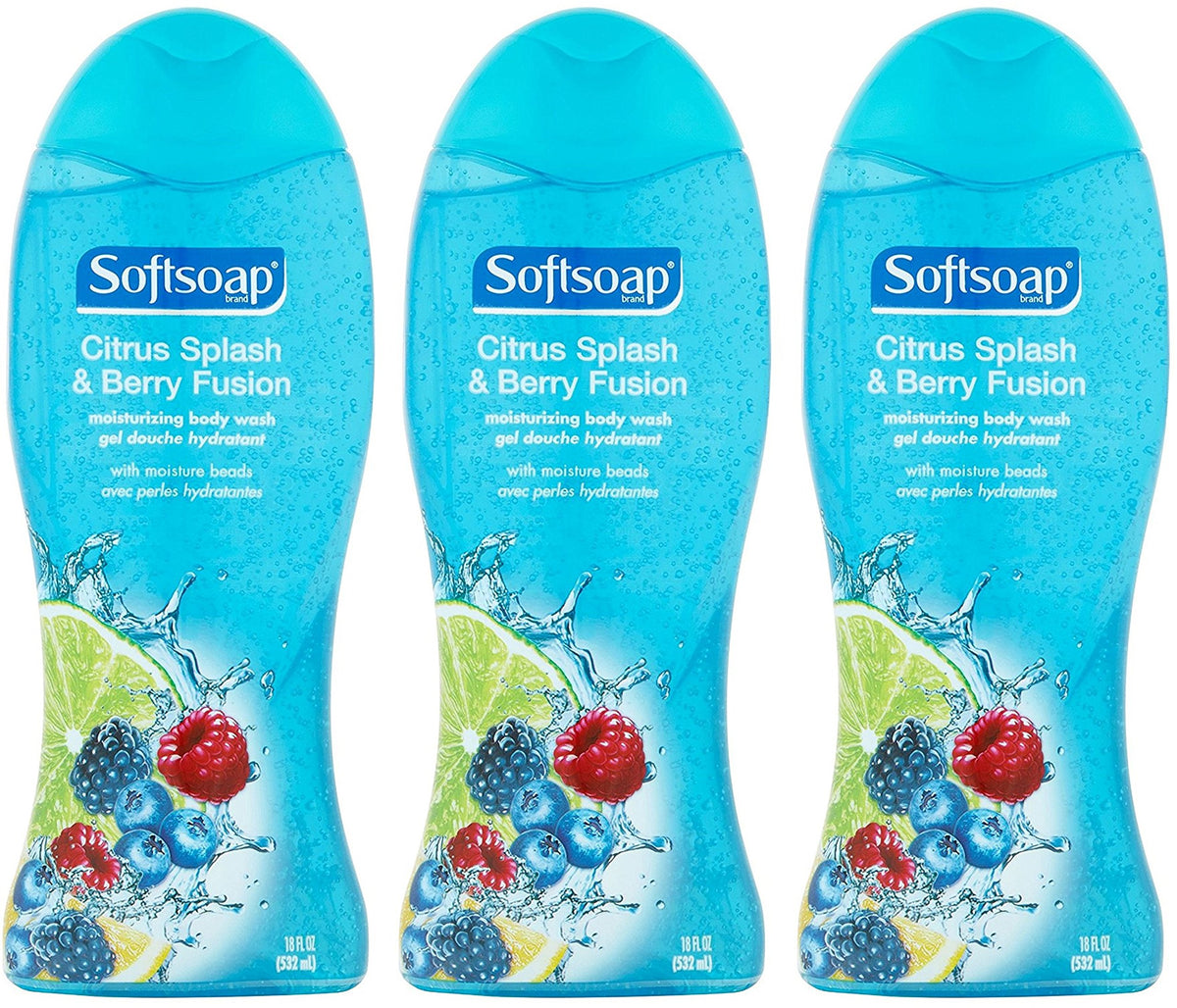 Softsoap Citrus Splash & Berry Fusion bottle front with refreshing daily scent.
