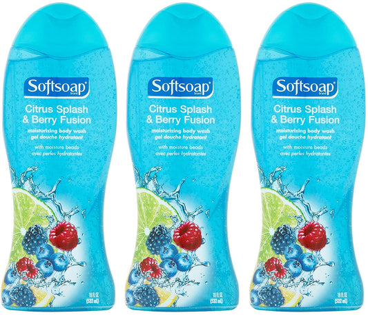 Softsoap Citrus Splash & Berry Fusion bottle front with refreshing daily scent.