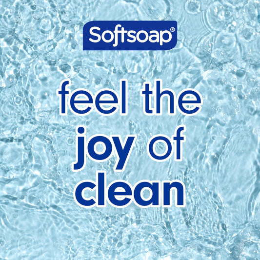 Softsoap Mint and Eucalyptus bottle side, shows four-pack packaging and value.