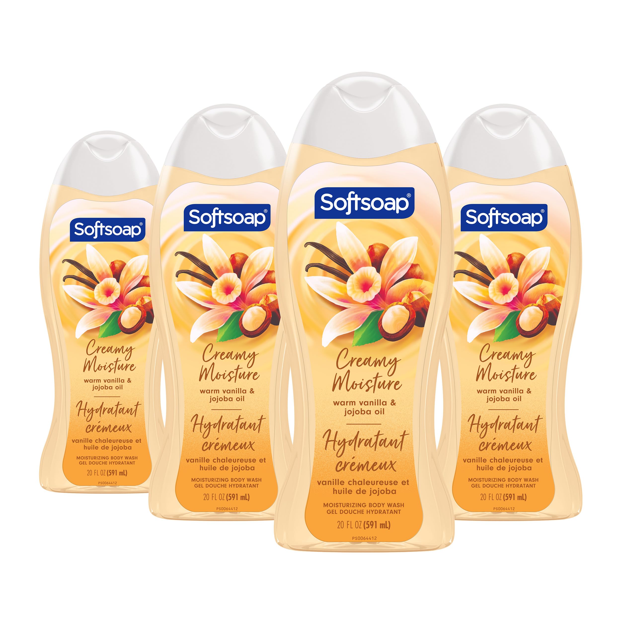Softsoap Vanilla and Jojoba Oil bottle front showing inviting aroma for daily moisturizing