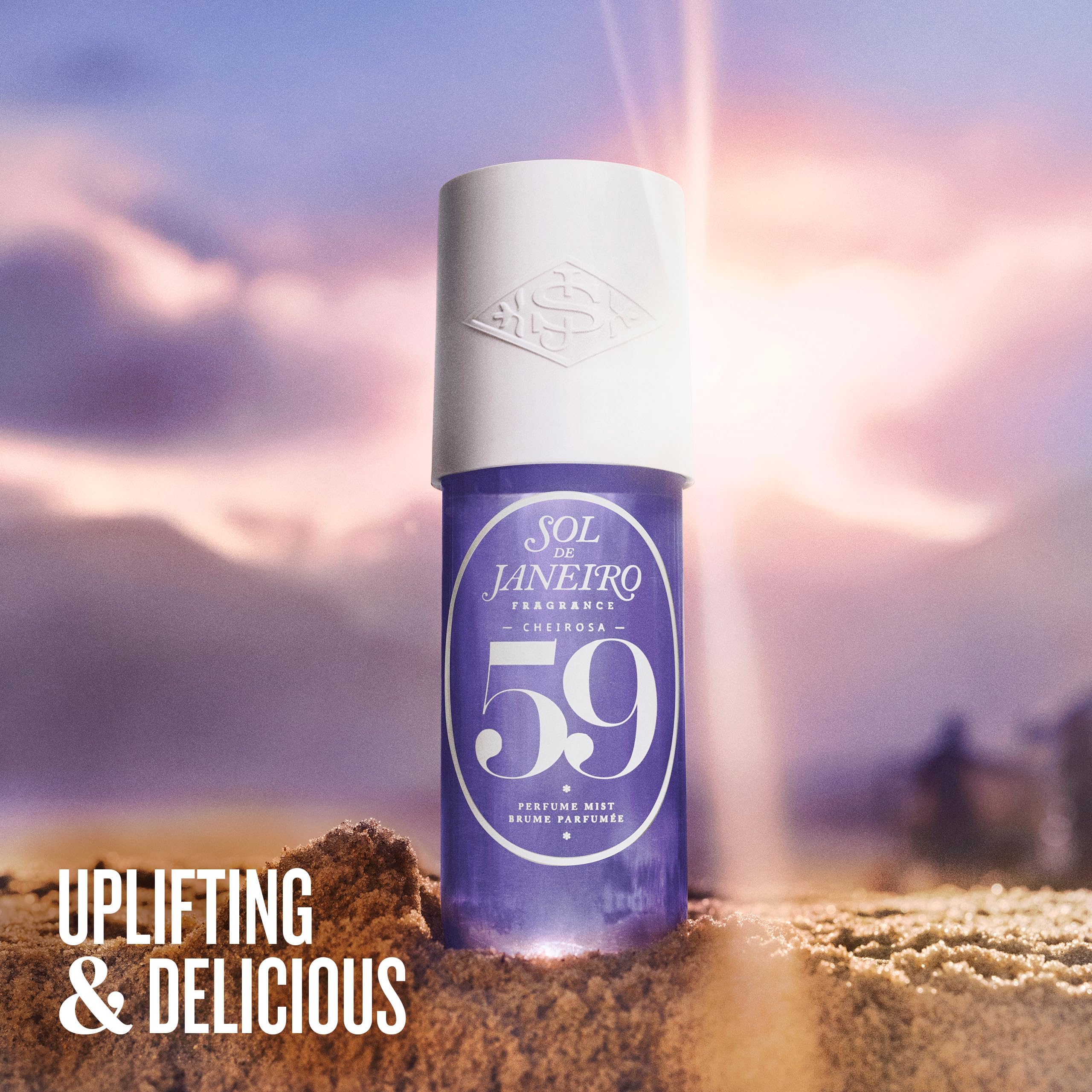 Sol de Janeiro Cheirosa 59 bottle close-up focusing on sugared violet note