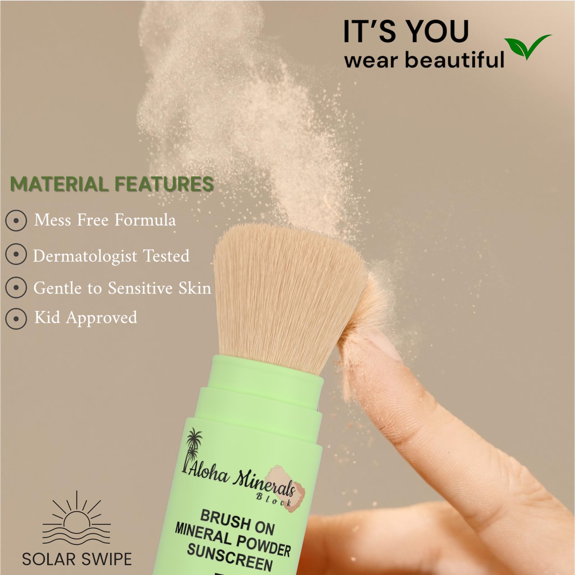 Solar Swipe Aloha Minerals Block delivers broad spectrum protection for daily sun exposure.