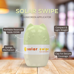 Solar Swipe cat-face refillable reservoir adds playful style while delivering sunscreen evenly.