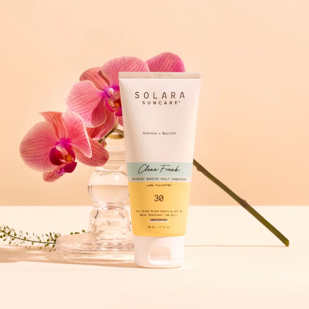 Solara Suncare Clean Freak SPF 30 tube demonstrates daily hydration and mineral protection.