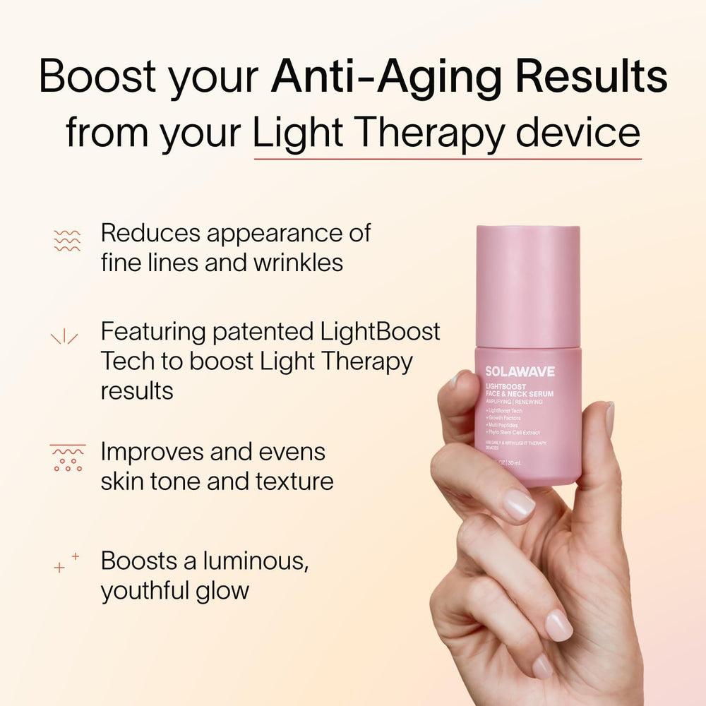 Solawave LightBoost serum applied to the face to support glow and renewal