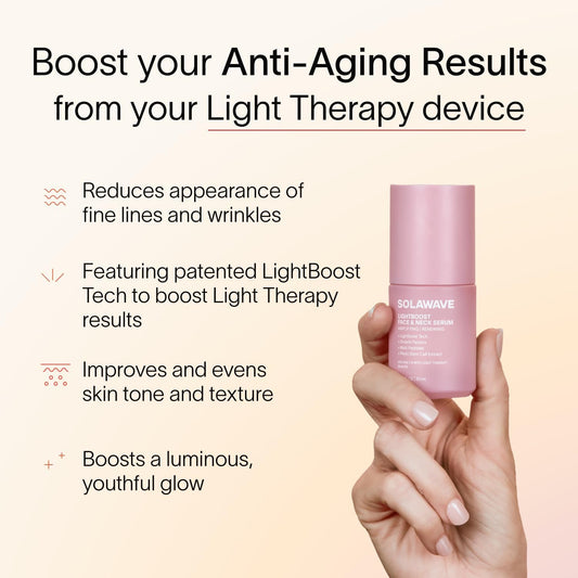 Solawave LightBoost serum applied to the face to support glow and renewal