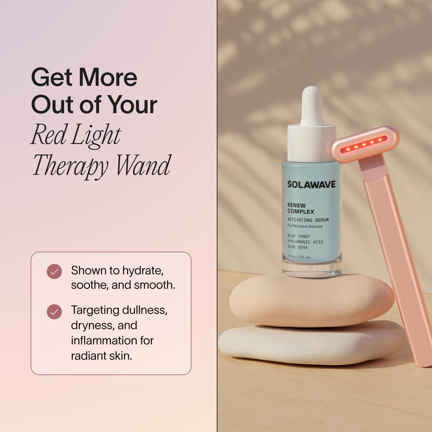 Solawave Renew Complex duo-pack packaging on a vanity for easy routine hydration.