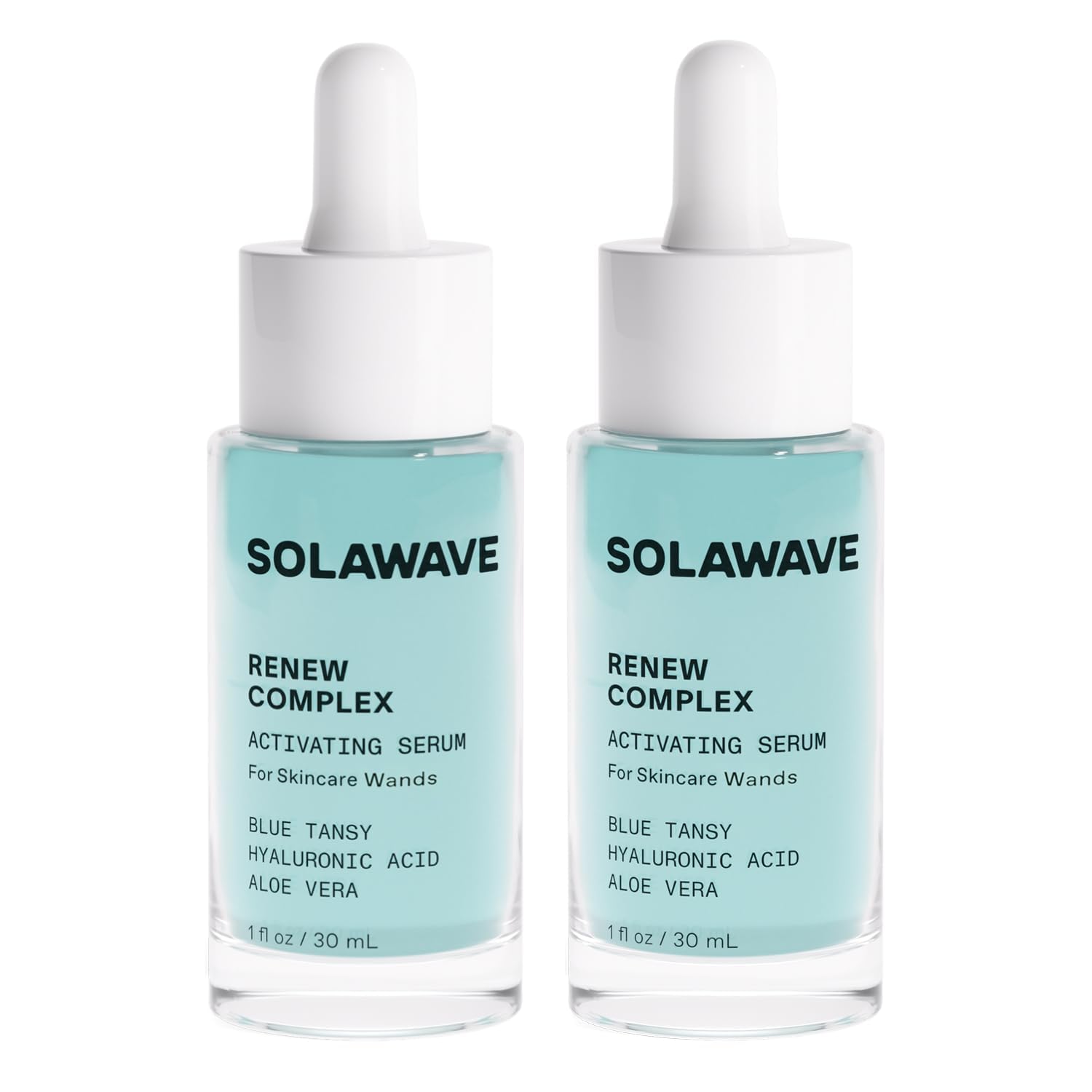 Solawave Renew Complex serum bottle ready for at-home facial sessions, hydrating skin.