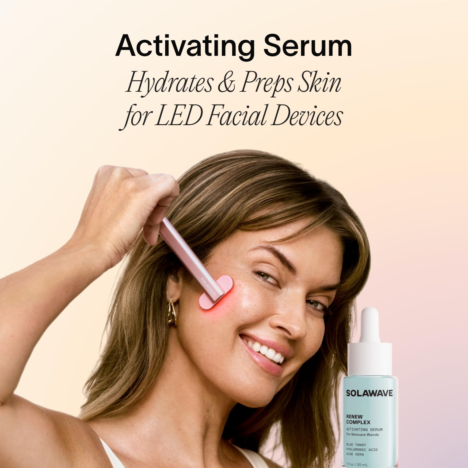 Close-up of Solawave Renew Complex serum pump top for smooth, fragrance-free hydration.