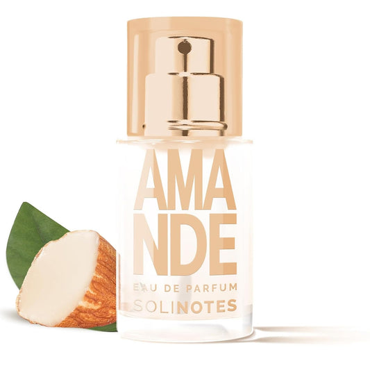 Solinotes Almond EDP bottle closeup showcases a delicate, gourmet scent for daily confidence.