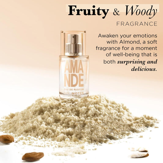 Solinotes Almond perfume on a vanity conveys elegant, soothing notes for intimate evenings.