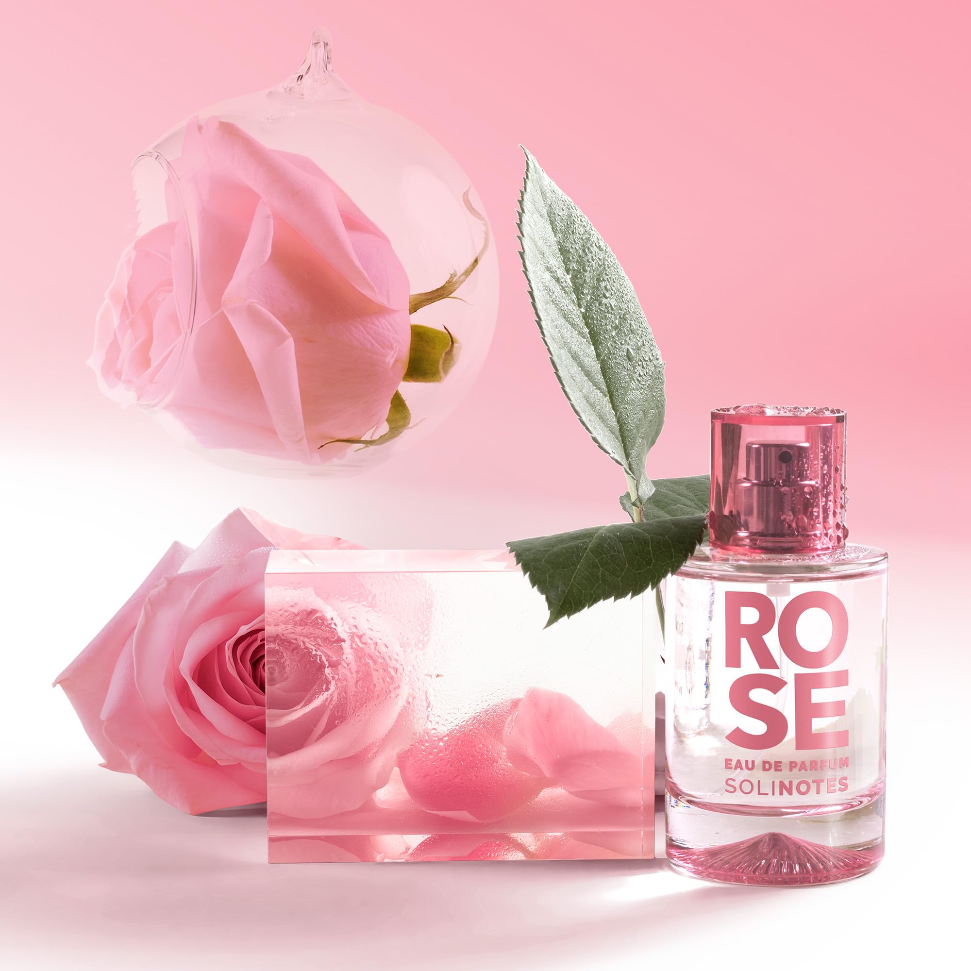 Solinotes Rose notes bergamot lychee bottle label close-up.