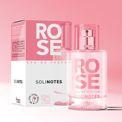Solinotes Rose perfume bottle on a soft background for elegant moments.