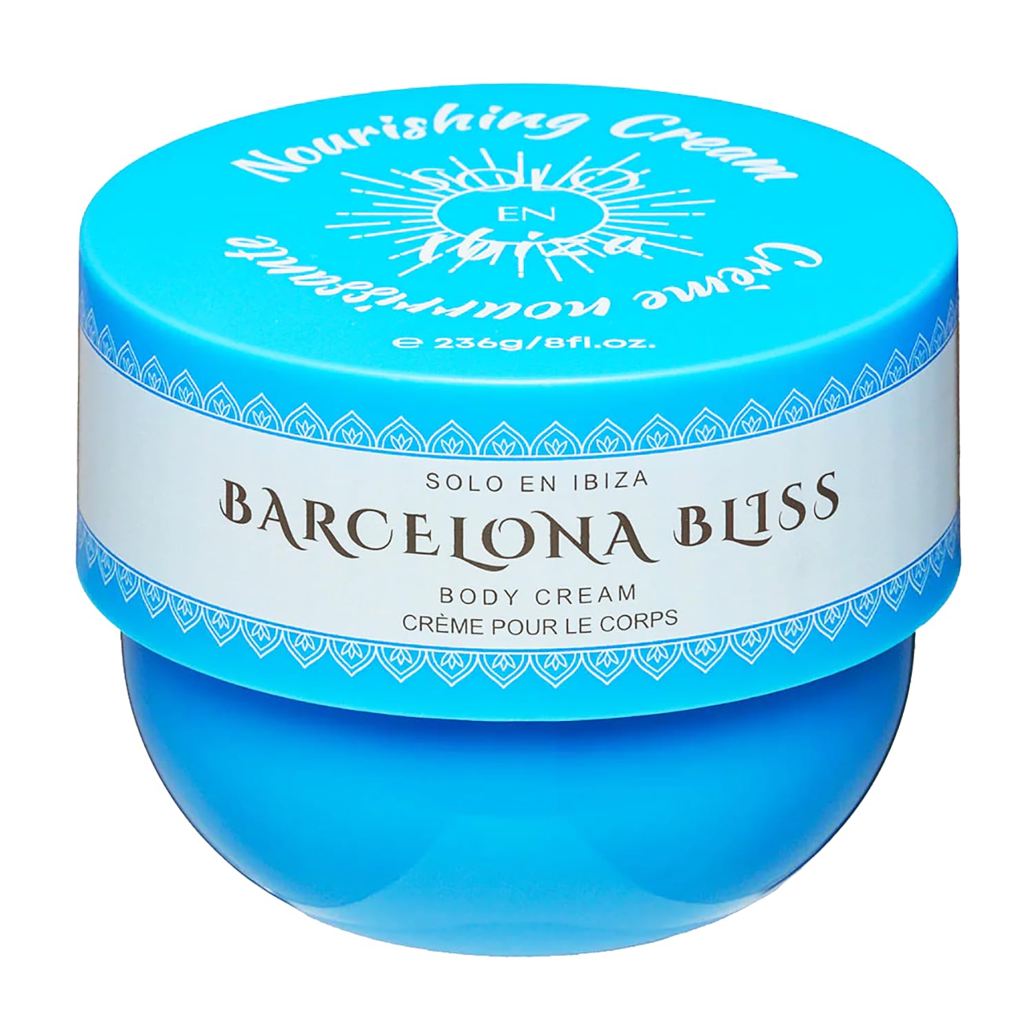Solo en Ibiza Barcelona Bliss Body Cream in blue packaging for deep hydration without greasiness