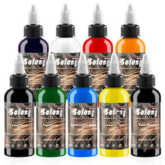 Solong Tattoo 9-color ink set showcasing vibrant color options for lasting designs.