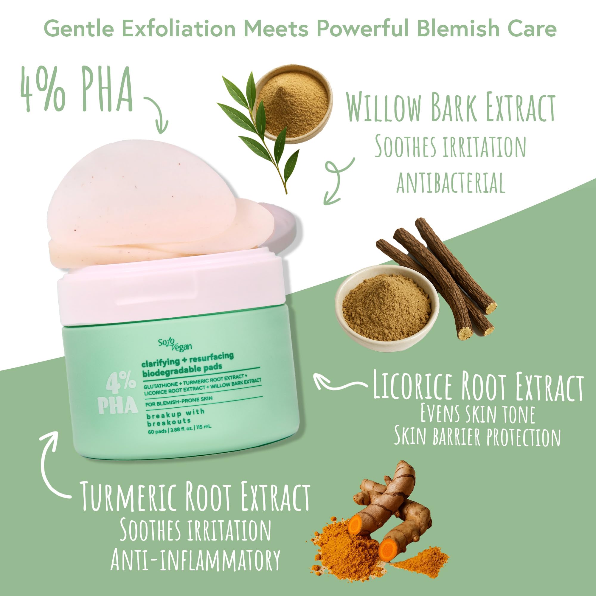 SoloVegan 4% PHA Toner Pads applying on face for gentle exfoliation