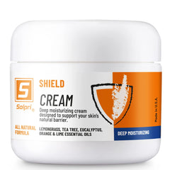 Solpri Shield foot cream bottle close-up showing lasting post-workout moisture