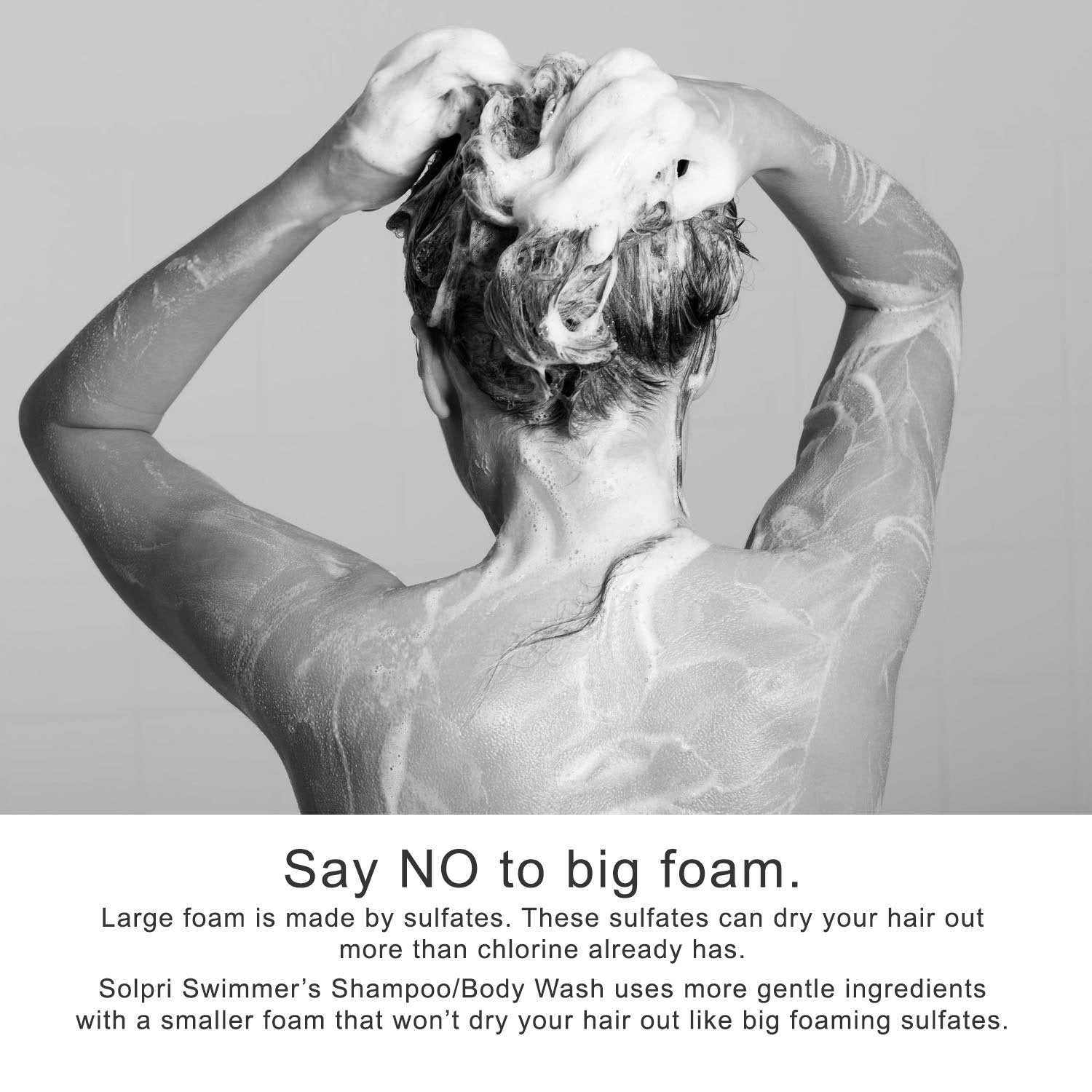 Solpri Swimmers Shampoo unscented label highlighting gentle sulfate-free formula