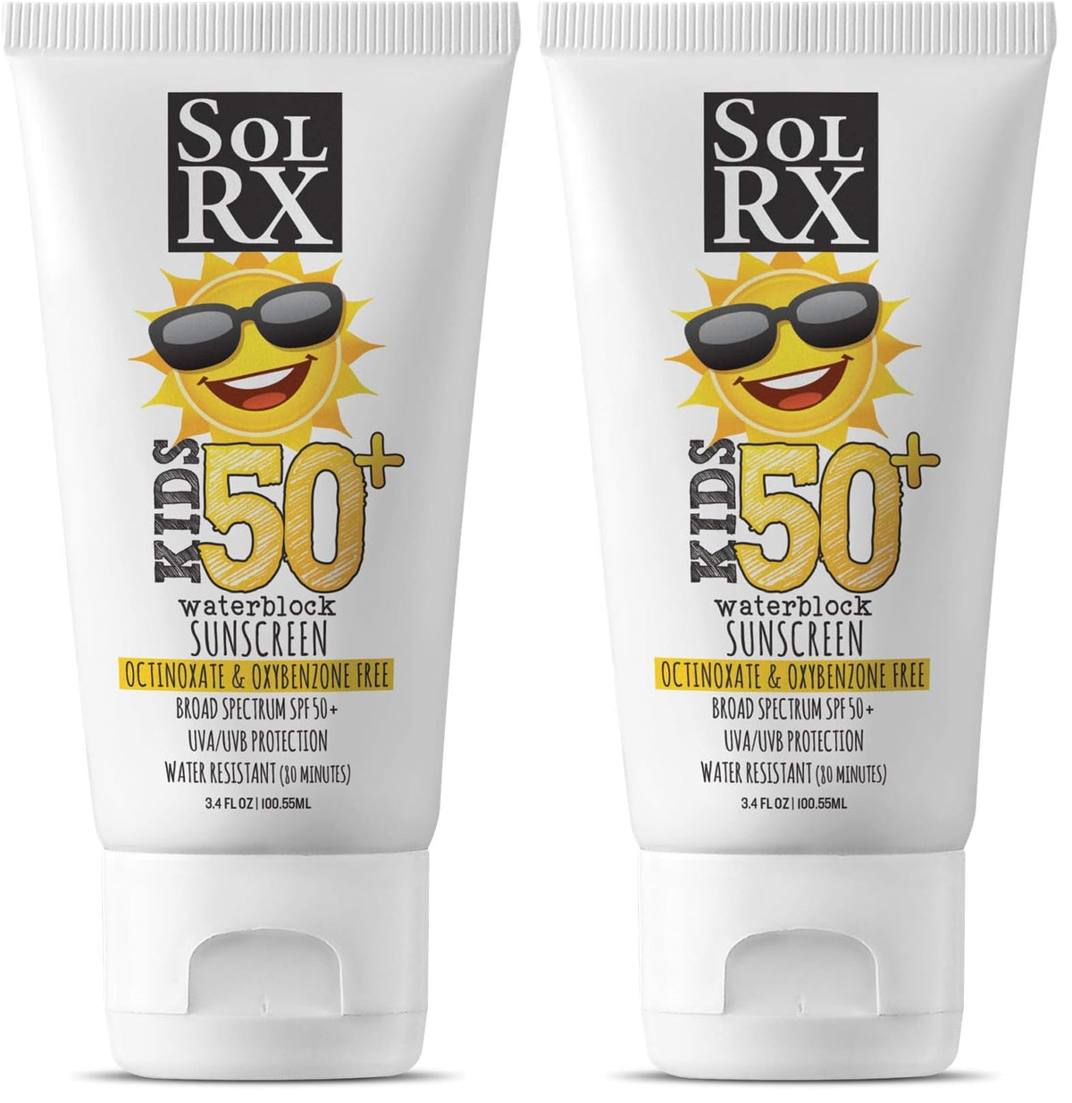 SolRX KID'S SPORT sunscreen pack 2 front view shows reef-safe packaging for outdoor adventures.