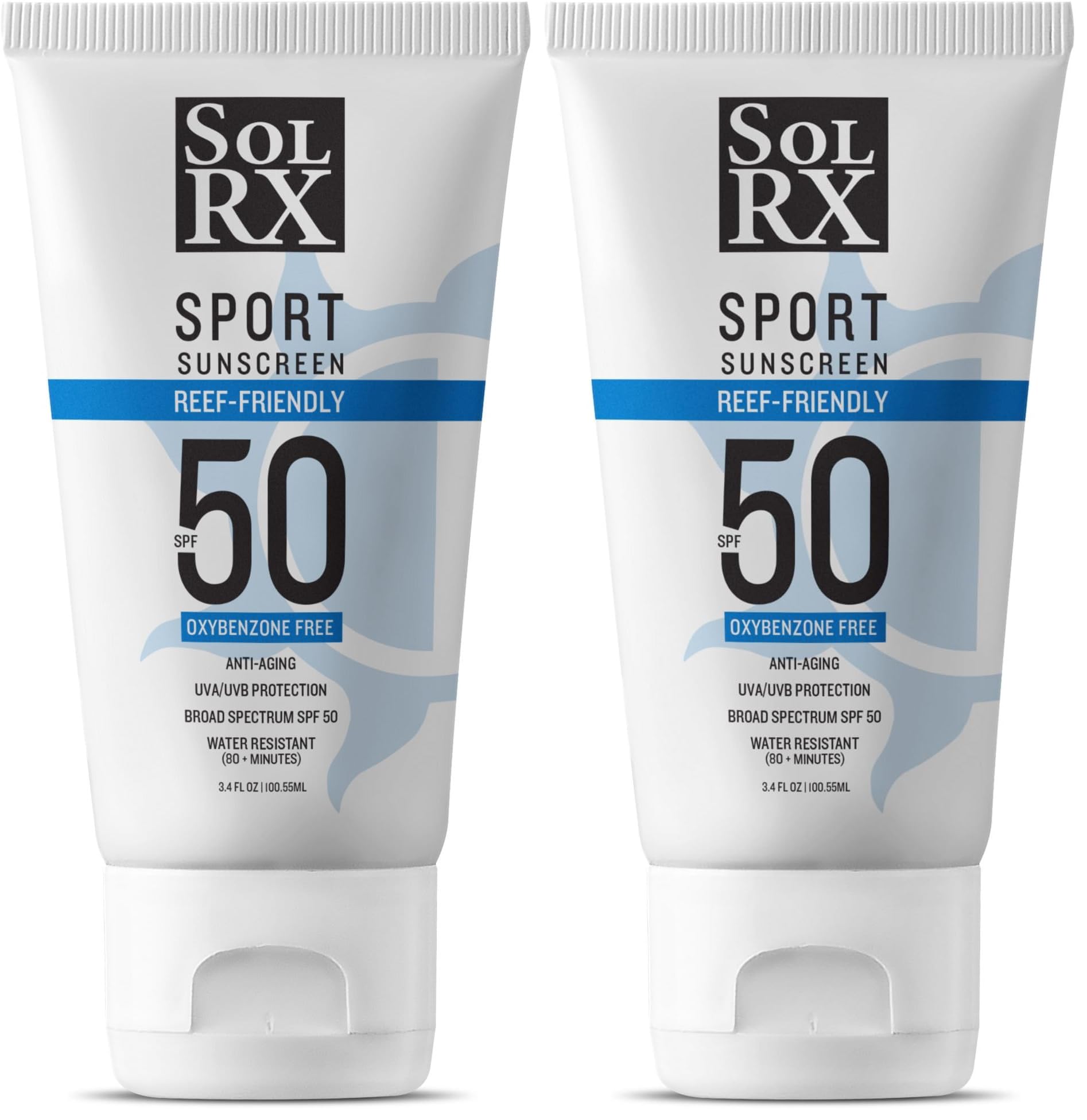 SolRX SPORT SPF50 sunscreen bottle front view for all-day sun protection during activity