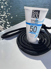 SolRX SPORT SPF50 fragrance-free label supports sensitive skin usage