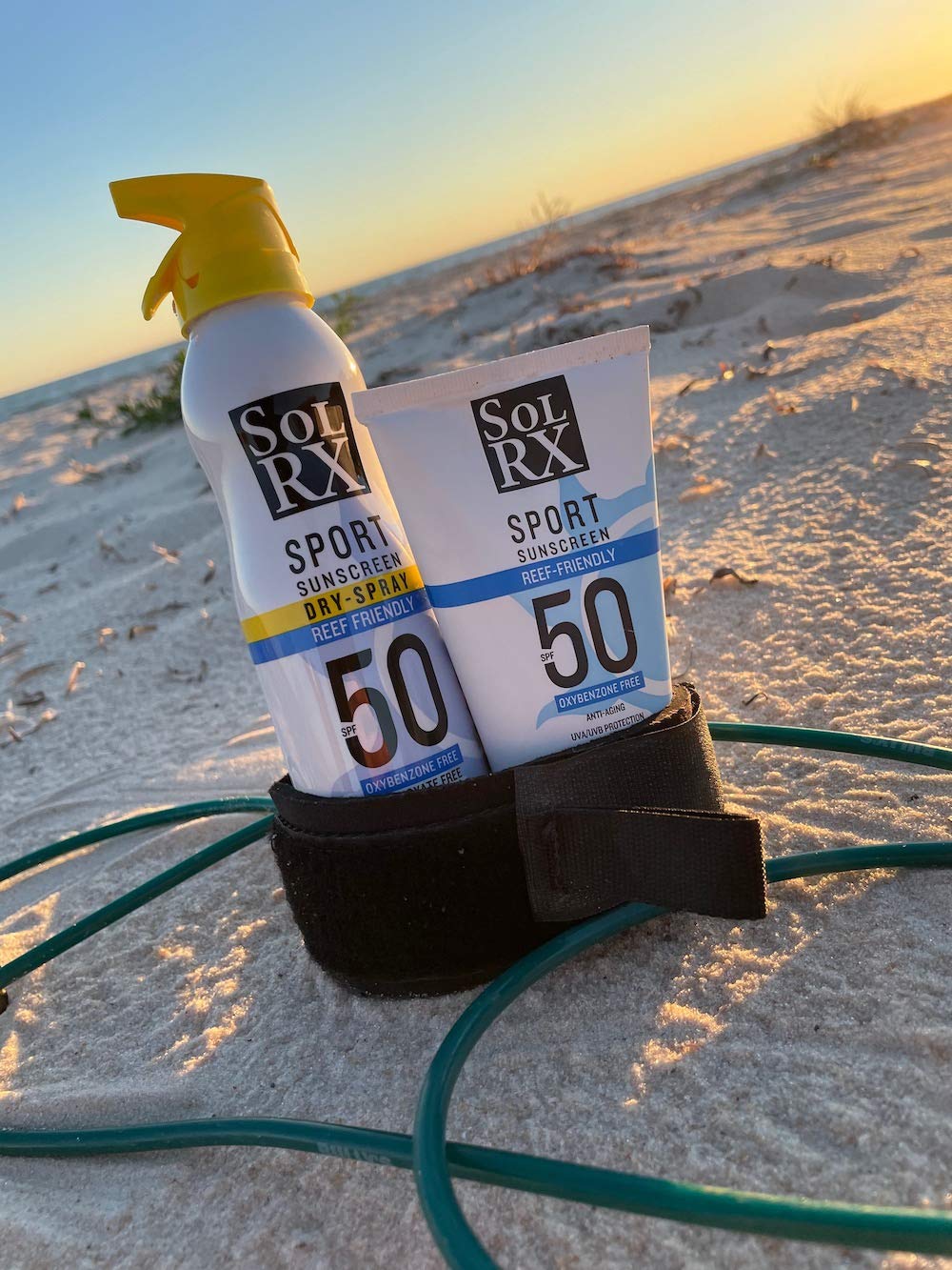 SolRX SPORT SPF50 pump action demonstrates easy, even application with no white residue
