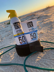 SolRX SPORT SPF50 pump action demonstrates easy, even application with no white residue