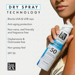 SolRX SPF 50 on skin; dermatologist-recommended, fragrance-free formula.