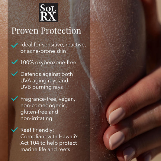 SolRX Sport Sunscreen SPF 30 reef-friendly formula protects marine environments.