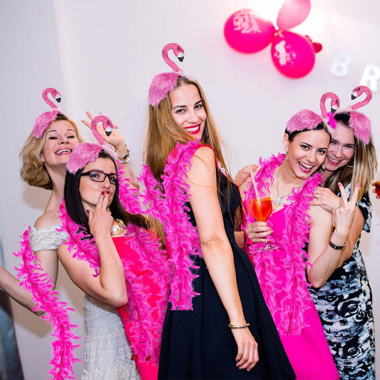 Solsew pink feather boa close-up, adds festive flair
