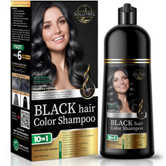 Solutrel Black Hair Dye Shampoo bottle ready for quick gray coverage