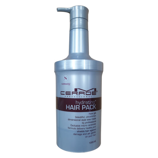 Somang M Cerade Hydrating Hair Pack bottle front shows premium moisture for silky strands.