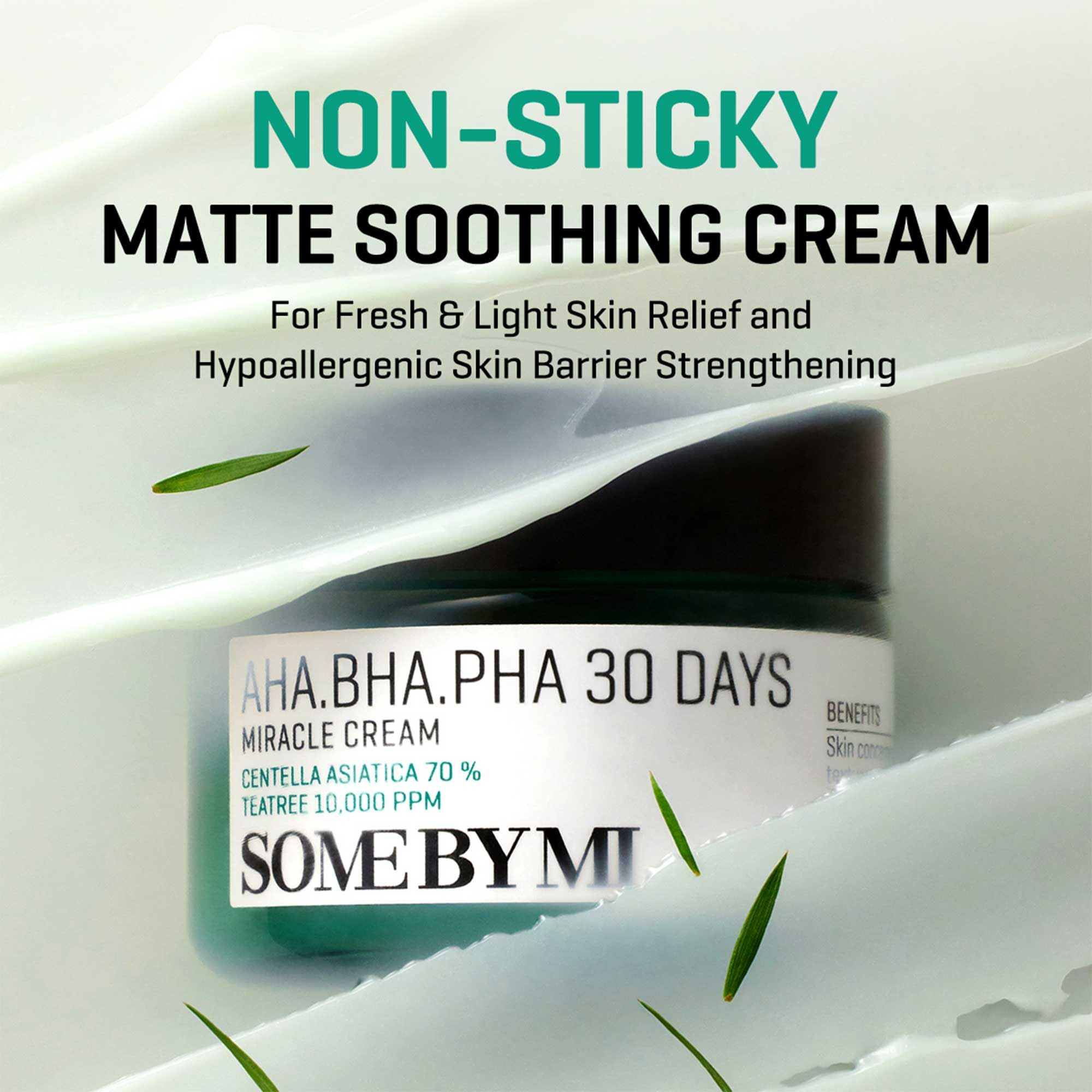 SOME BY MI Miracle Cream jar closeup highlighting soothing texture and calming ingredients.