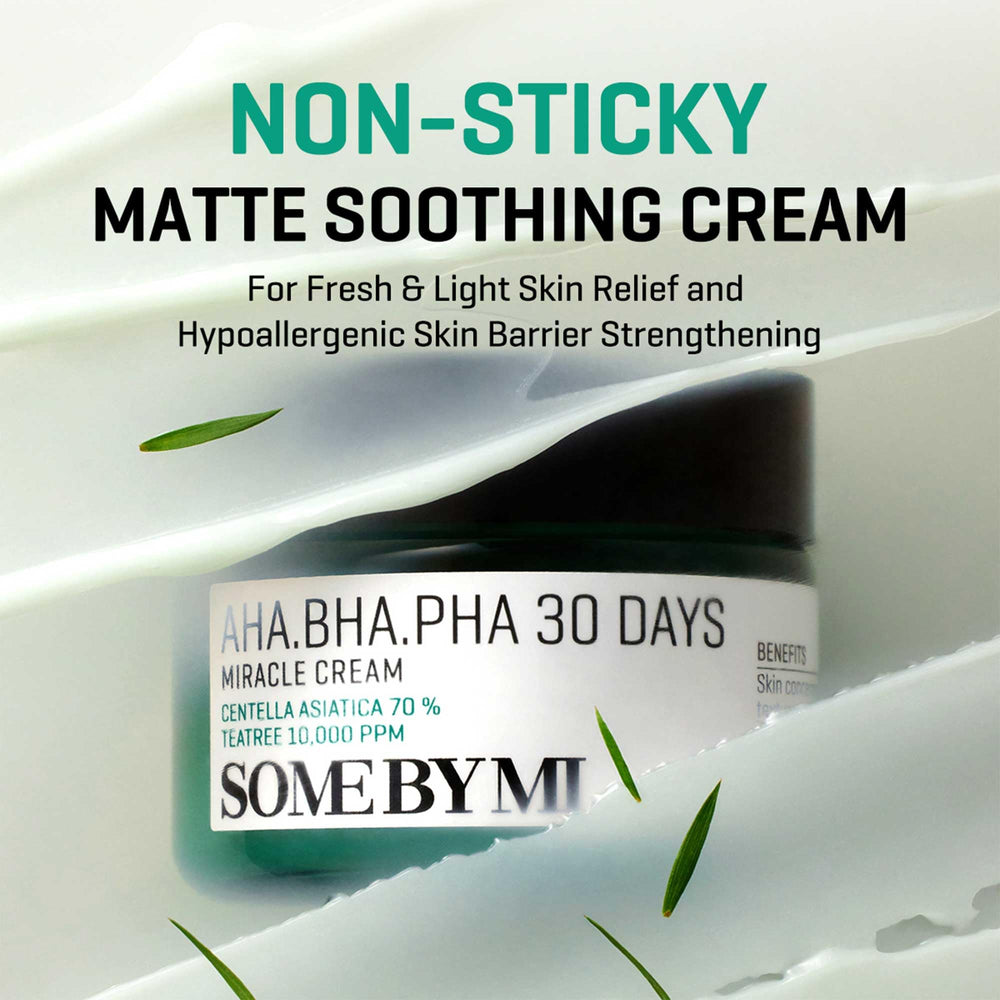 SOME BY MI Miracle Cream jar closeup highlighting soothing texture and calming ingredients.