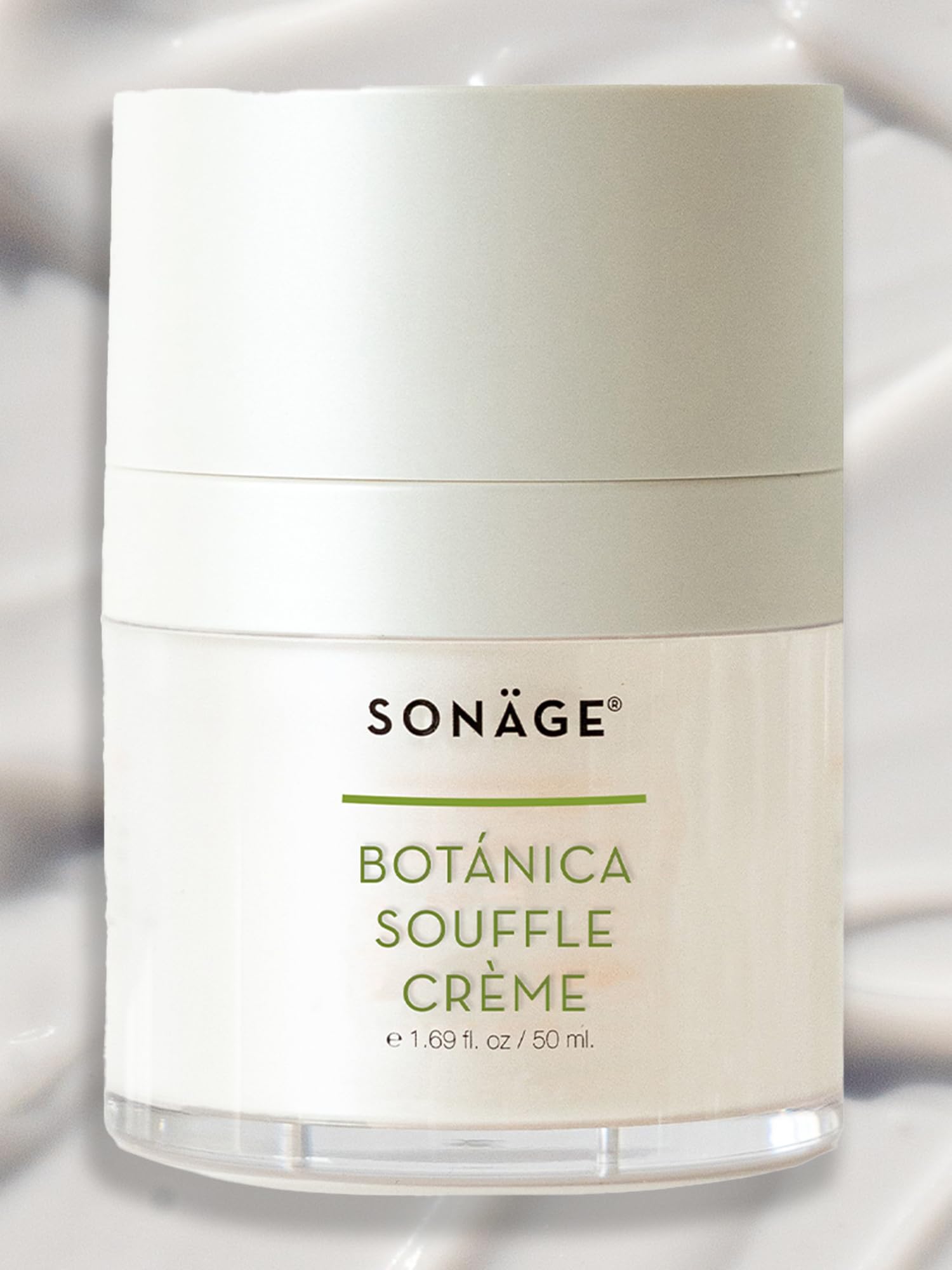SONAGE Botanica Souffle Cream jar closeup with whipped, hydration-boosting texture